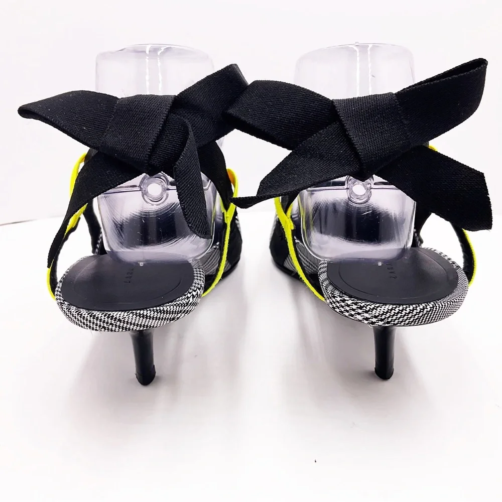 {Zara} Gray Plaid Slingback Bow Kitten Heels - Picture 9 of 16